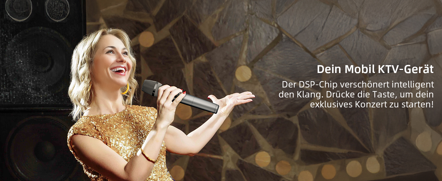 Караоке Машина з 2 мікрофонами, Bluetooth, PA Система з FM, USB, TF, AUX, Ехо, Регулювання Bass/Treble, Чорний