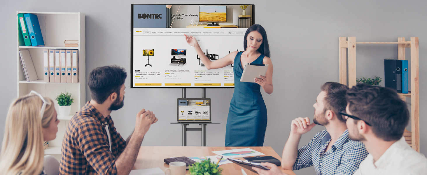Підставка для телевізора BONTEC на колесах, регульована по висоті, для LCD LED OLED Plasma, 32-85 дюймів, до 60 кг, VESA 600x400 мм, чорний