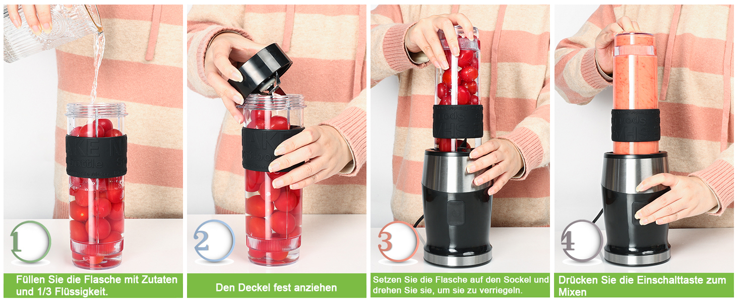 500W Stainless Steel Portable Blender - Smoothie & Shake Maker with BPA-Free Tritan Bottles