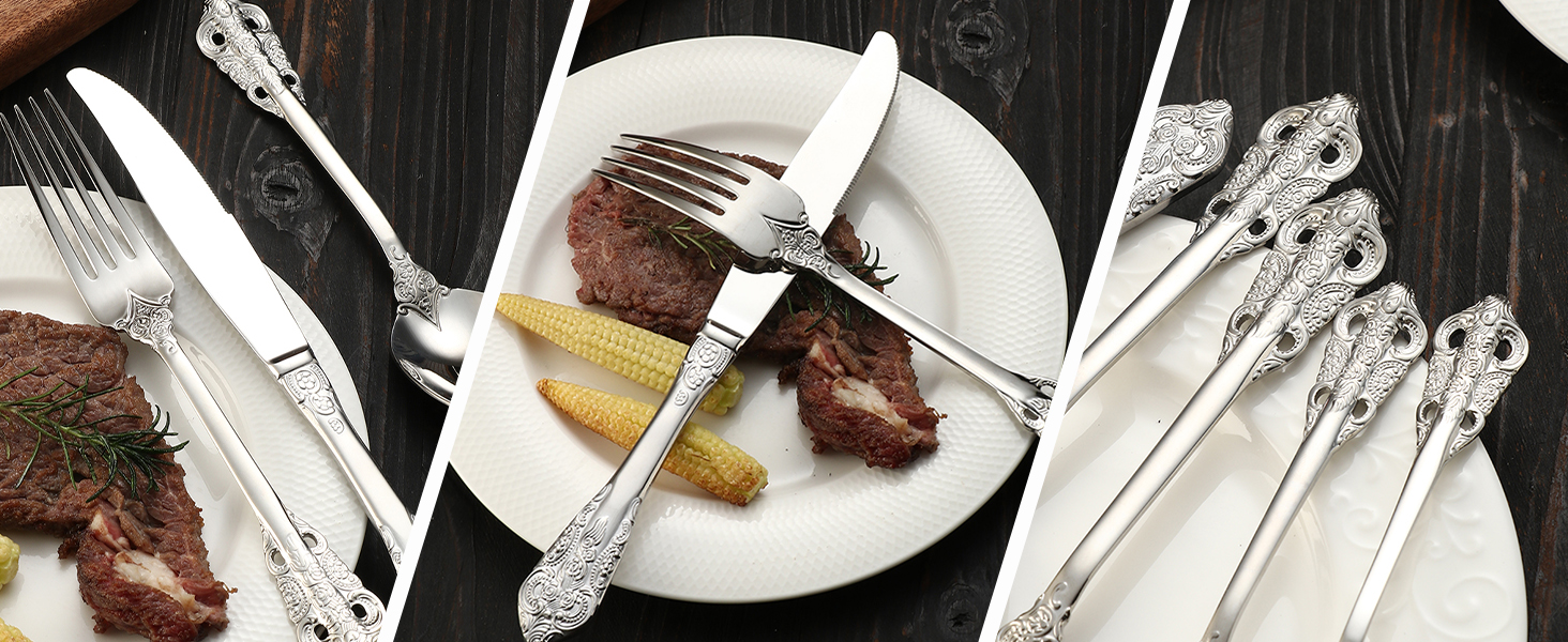 Посуд столовий срібний Barock 18/10 з нержавіючої сталі, набір 20 предметів (виделки, ложки, ножі) в подарунковій коробці