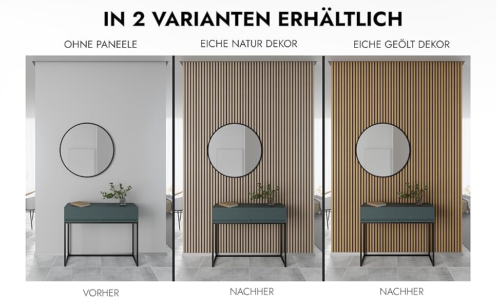 Акустична панель Momento з натурального дуба 240x50 см, 3D ламелі для шумоізоляції стін, колір дуб натуральний, чорний фліс (Made in Germany)