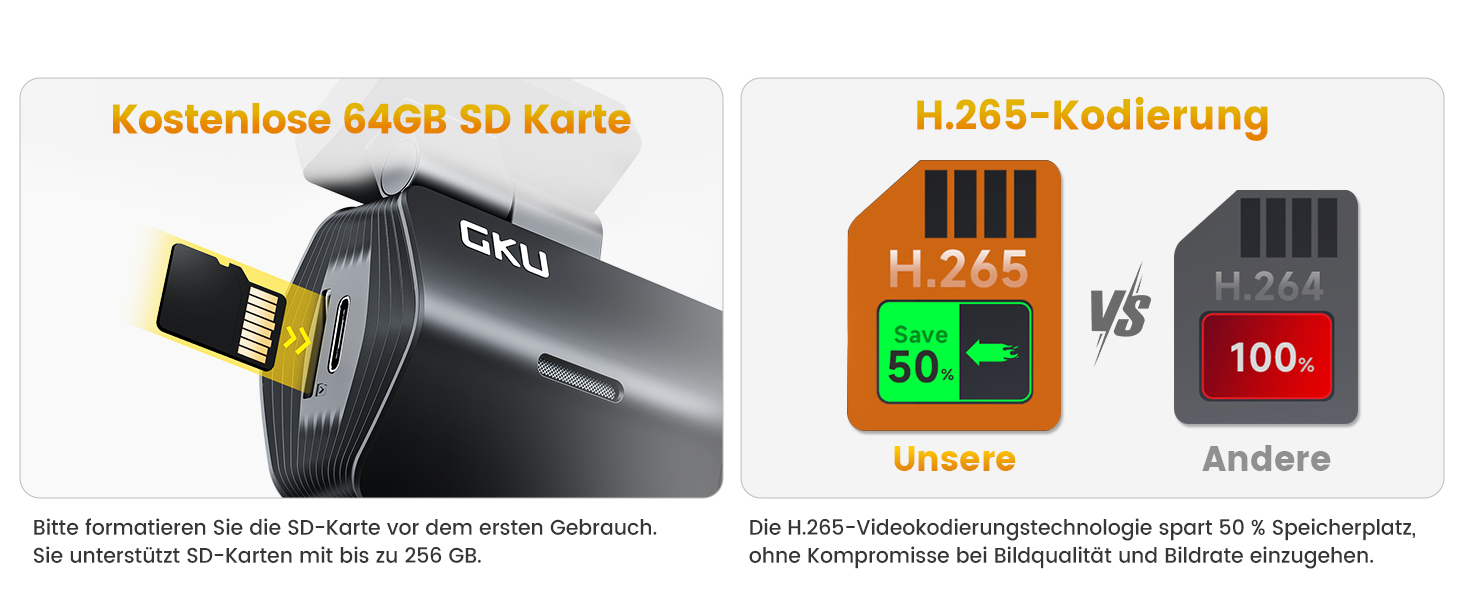 Відеореєстратор GKU 4K Auto з Wi-Fi, 170° кут огляду, Нічне бачення, WDR, 24H паркування, G-сенсор, в комплекті SD-карта 64GB, Чорний