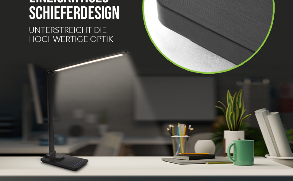 SMARTIVE LED лампа настільна з бездроговою зарядкою - офісна лампа з 10W бездротовою зарядкою, регульоване світло, USB вихід, чорний колір