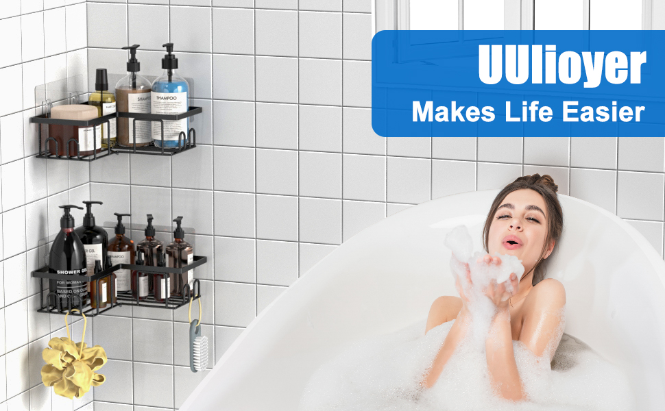 Набір кутових поличок для душу без свердління, водонепроникні, з нержавіючої сталі (3+2 шт, чорний)