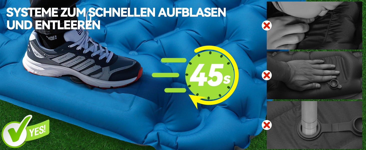 Надувний килимок для кемпінгу Isomatte 9 см, 200x68 см, з подушкою, водонепроникний, синій - для туризму, пляжу, намету