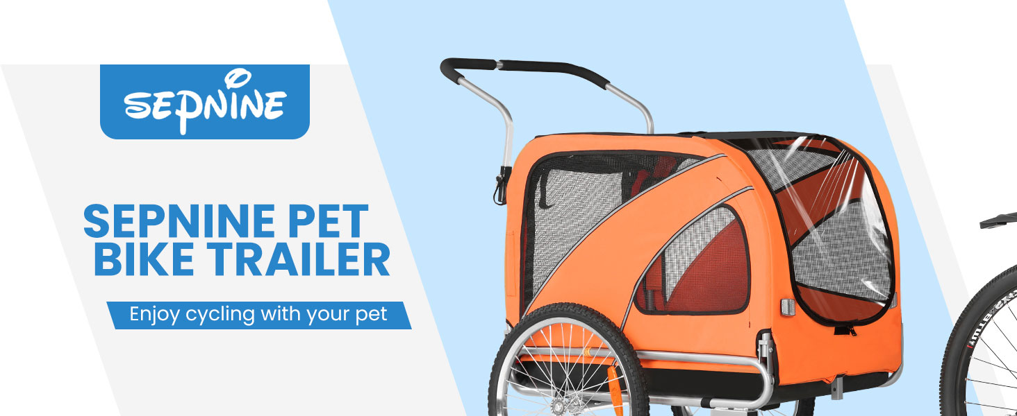 SEPNINE® Велосипедна причепа для собак XL, 2-в-1: причеп та візок для собак з відбивачами та гальмом, матеріал: 600D Oxford Canvas, максимальне навантаження 40 кг, помаранчевий колір