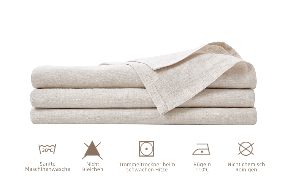 DAPU Linen Tablecloth, 100% French Natural Linen Rectangular Tablecloth 140×220cm (Natural Linen, 140 x 220 cm)