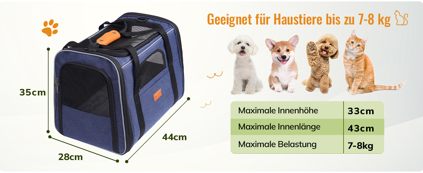 Транспортна переноска для котів та цуценят Morpilot до 5 кг, переноска для котів та собак, блакитна денім, 44 x 28 x 35 см, 44L, з надійними застібками, для відвідування ветеринара, авто, літак