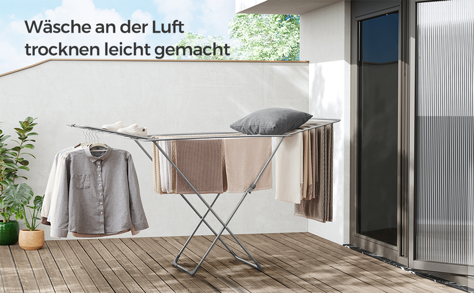 SONGMICS Сушарка для білизни, розкладна, для дому та вулиці, біла LLR540W01 (Сірий)
