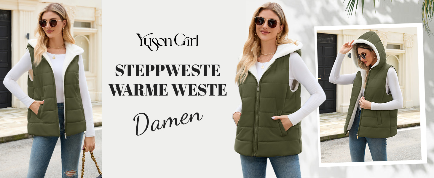 Жіноча тепла степкова жилетка Yuson з капюшоном, без рукавів, на осінь-зиму, військовий колір, розмір L