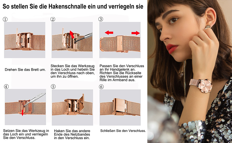 Годинник жіночий OLEVS Roségold: стильні годинники з рожевого золота з діамантовим серцем, водонепроникні, з мікросітчатим ремінцем