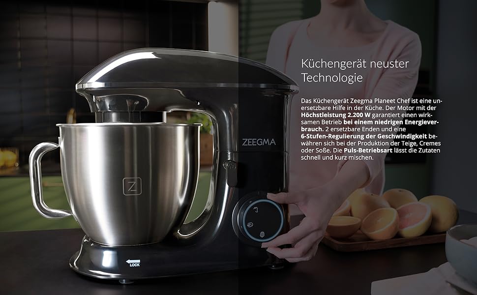 Кухонна машина ZEEGMA Planeet Chef: потужний міксер з чашею 6.5 л, 2200W, 7 швидкостей, для тіста та інших продуктів