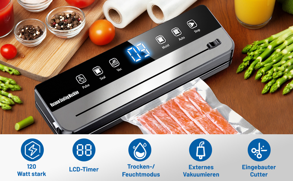 Вакуумний пакувальник FANNOU 5-в-1 для продуктів харчування, з зовнішнім вакуумуванням для банок та контейнерів, чорний