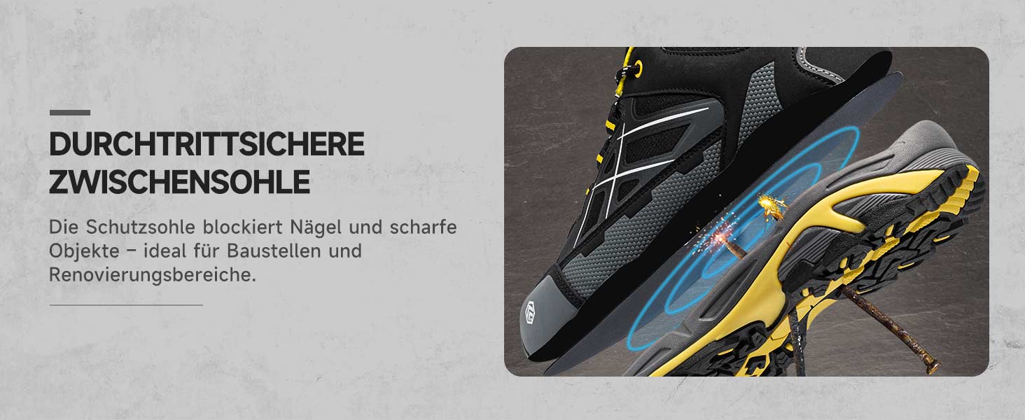 Робочі черевики LARNMERN для чоловіків та жінок. Безпечні черевики SRC, антистатичні, зі сталевим підноском, протипрокольні, легкі, комфортні, дихаючі (43.5 EU, жовті)