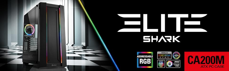 Sharkoon Elite Shark CA200M: корпус ПК з ARGB підсвічуванням та вертикальним встановленням відеокарти, сітчаста передня панель