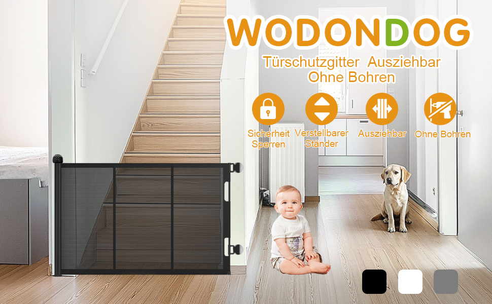 Adjustable Baby Gate with Lock - Expandable Pet & Baby Safety Fence, 150cm Wide, 83cm High, No Drill Installation, Automatic Latch
