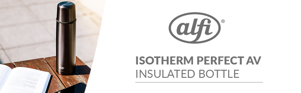 Термос alfi ISOTHERM PERFECT AV 1,0 л, нержавіюча сталь, автоматична кришка, герметичний, із термочашкою, матовий сірий, зберігає тепло 12 годин, не залишає відбитків, BPA-free