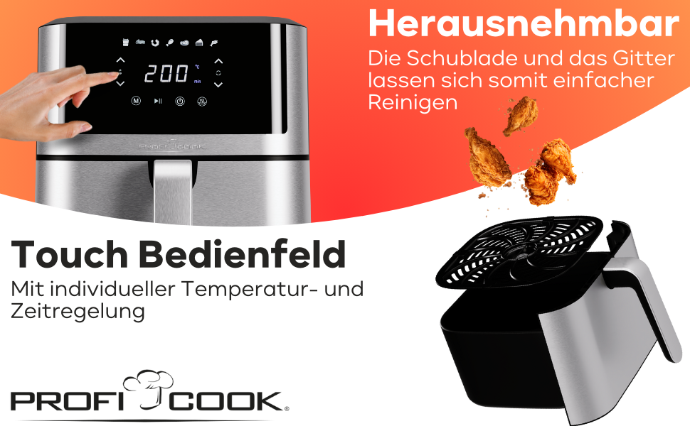 Фритюрниця ProfiCook® Heißluft XXL 8л з нержавіючої сталі | Airfryer з 7 програмами | Модель 2024