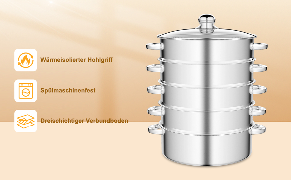 Пароварка BAOCHADA 5-ярусна, з нержавіючої сталі, індукційна, з кришкою, 26 см