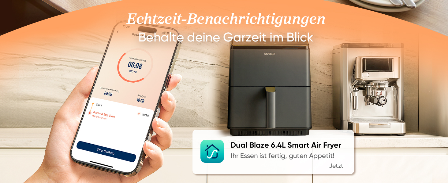 Фритюрниця Cosori Turboblaze Airfryer 9-в-1 з об'ємом 6л, сірий колір, з тихим DC мотором та 87 рецептами