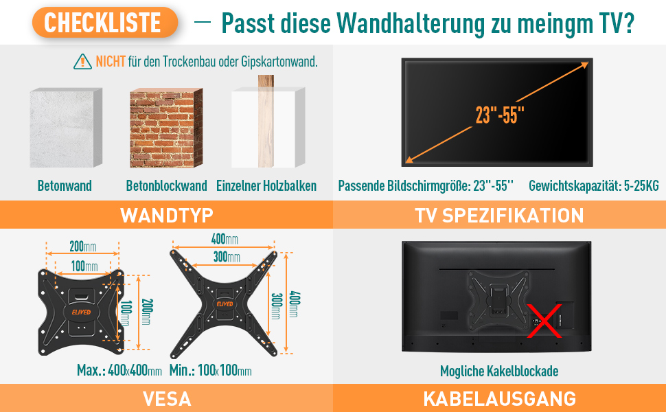 Настінне кріплення для телевізора ELIVED EV031 23-55