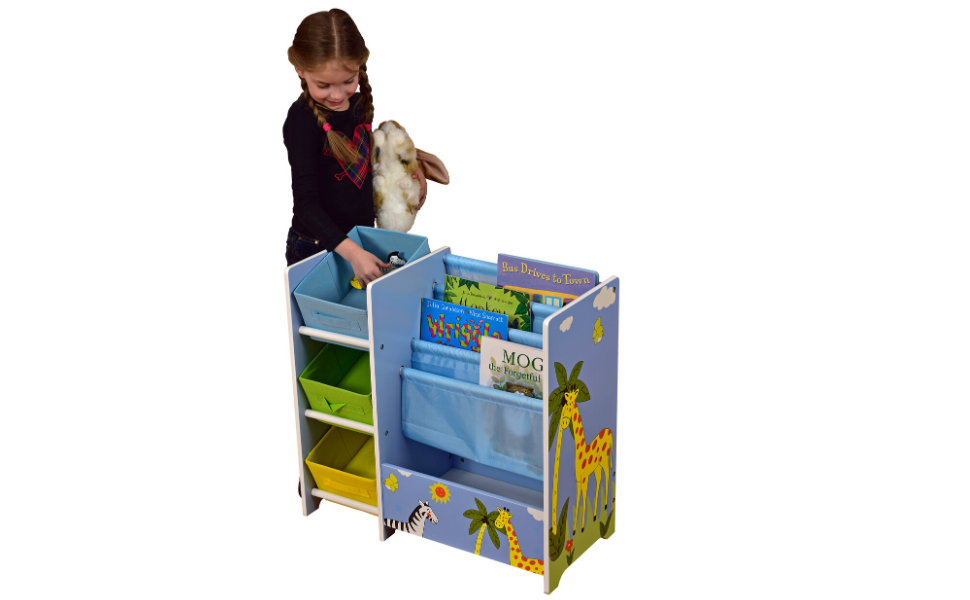 Велика дерев'яна ігрова скриня Liberty House Toys Safari з кришкою, синя, 49.5x68x39 см