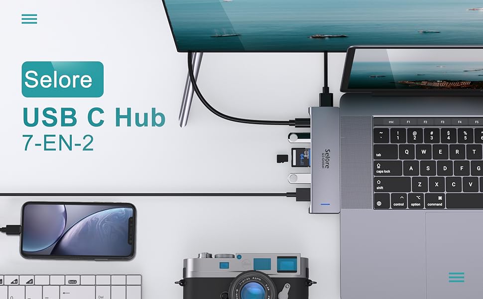 Док-станція USB-C з підтримкою 2 моніторів 4K, DisplayPort, USB3.1, RJ45, 100W PD, картрідер, аудіо/мікрофон, для ноутбуків Dell HP (7 в 2, сірий)