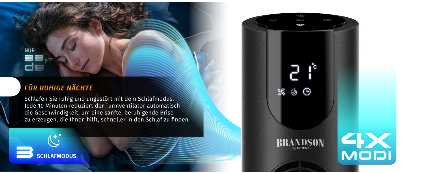 Вентилятор DC Brandson з пультом керування - тихий, 8 швидкостей, Sleep Mode, осциляція, 4 режими, дисплей, енергозберігаючий