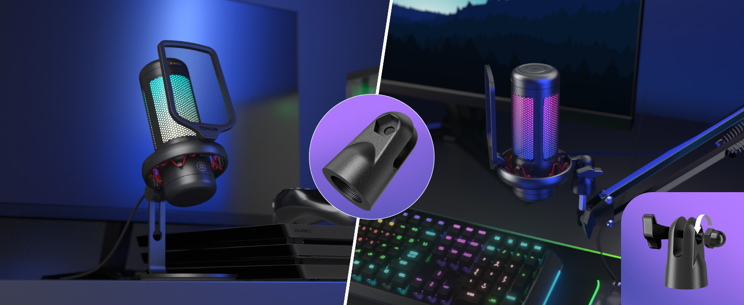 Мікрофон геймерський TONOR TC310 USB для ПК, PS4/PS5 з RGB підсвіткою та тримачем