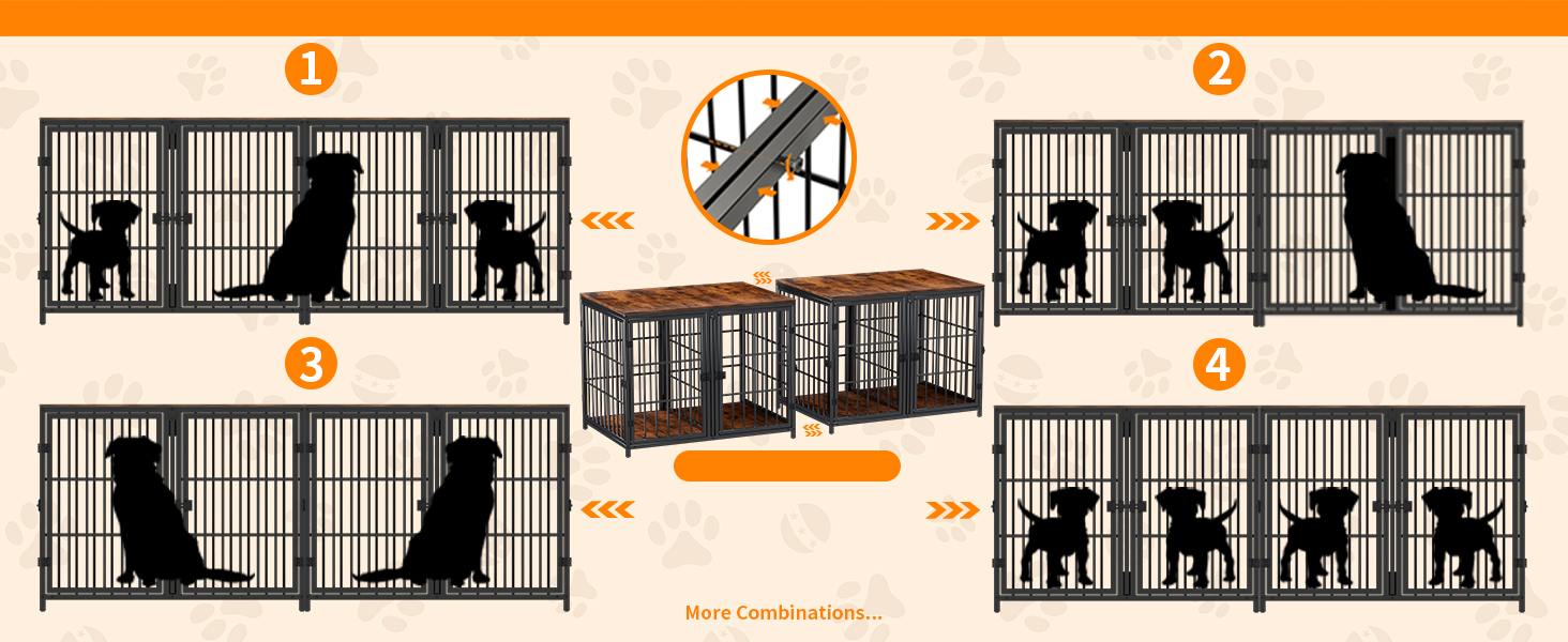 Клітка для собак BingoPaw 2 в 1: дерев'яна клітка-шафа для собак, внутрішнє використання, з роздільною перегородкою та 4 дверима, для 2 маленьких або середніх собак, розмір 90x62x68.5 см, чорна