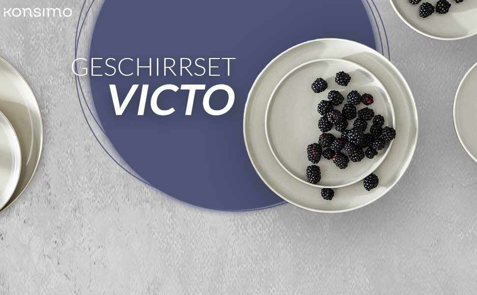 Набір посуду Konsimo VICTO для 6 осіб: 18-ти частинний сервіз з 6 тарілок, сірий - набір посуду для сім'ї
