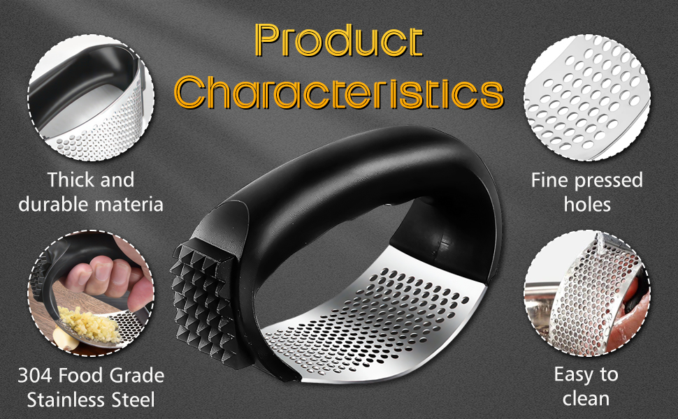 Прес для часнику Wippe з нержавіючої сталі, багатофункціональний, з очищувачем та щіткою для чищення. Підходить для часнику, імбиру та іншого. Можна мити в посудомийній машині.