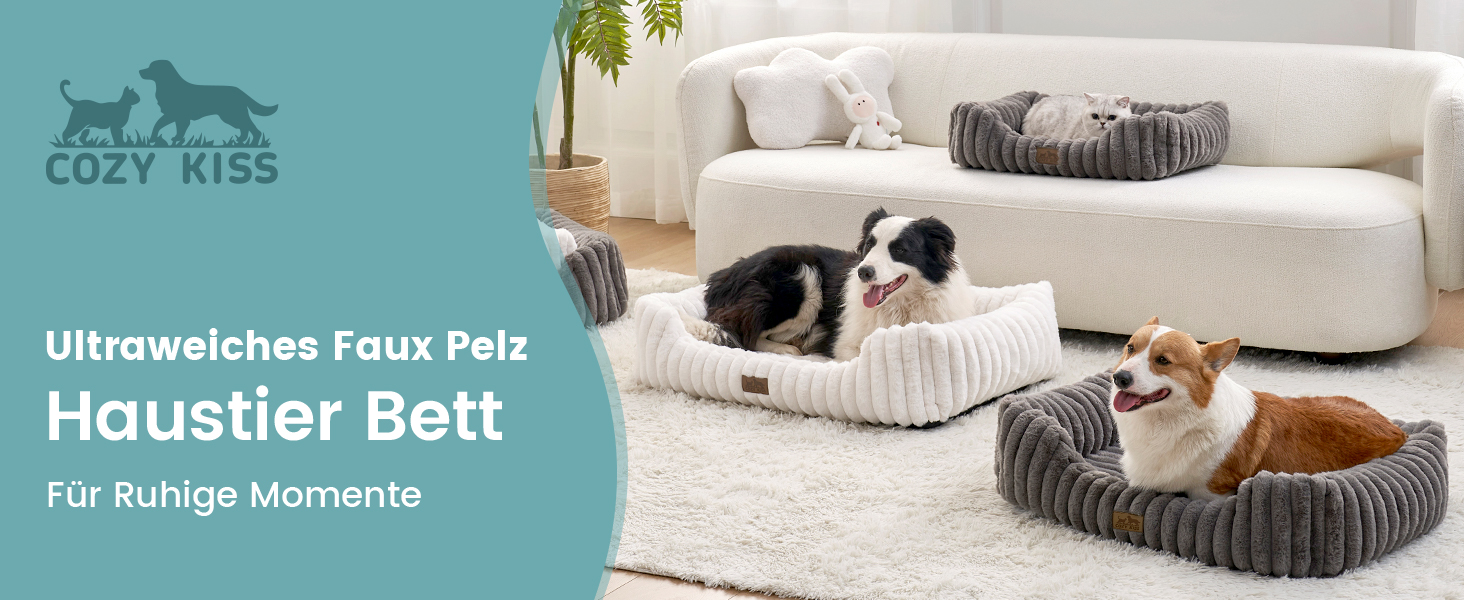 Ортопедичне собаче ліжко COZY KISS: м'яке, миється, для собак маленьких та середніх порід, бежеве, 76x58x18 см