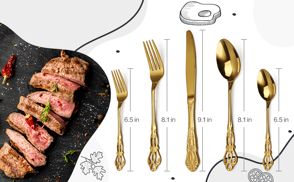 Набір столових приборів 20 предметів Vintage Palast з нержавіючої сталі на 4 особи, золотий, полірований, для посудомийної машини
