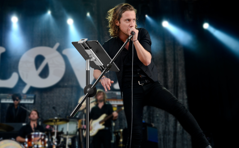 Тримач для iPad з мікрофоном Elitehood: регульований, 360° обертання, сумісний з iPad Pro, Air, Mini та іншими пристроями (4-12.9