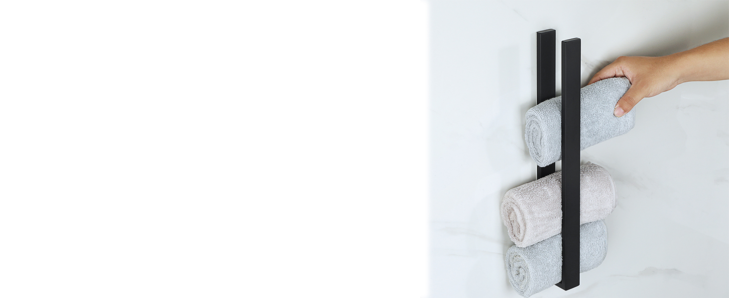 Тримач для рушників SAYAYO без свердління, 30 см, чорний, нержавіюча сталь, самоклеючий, для ванної кімнати та кухні