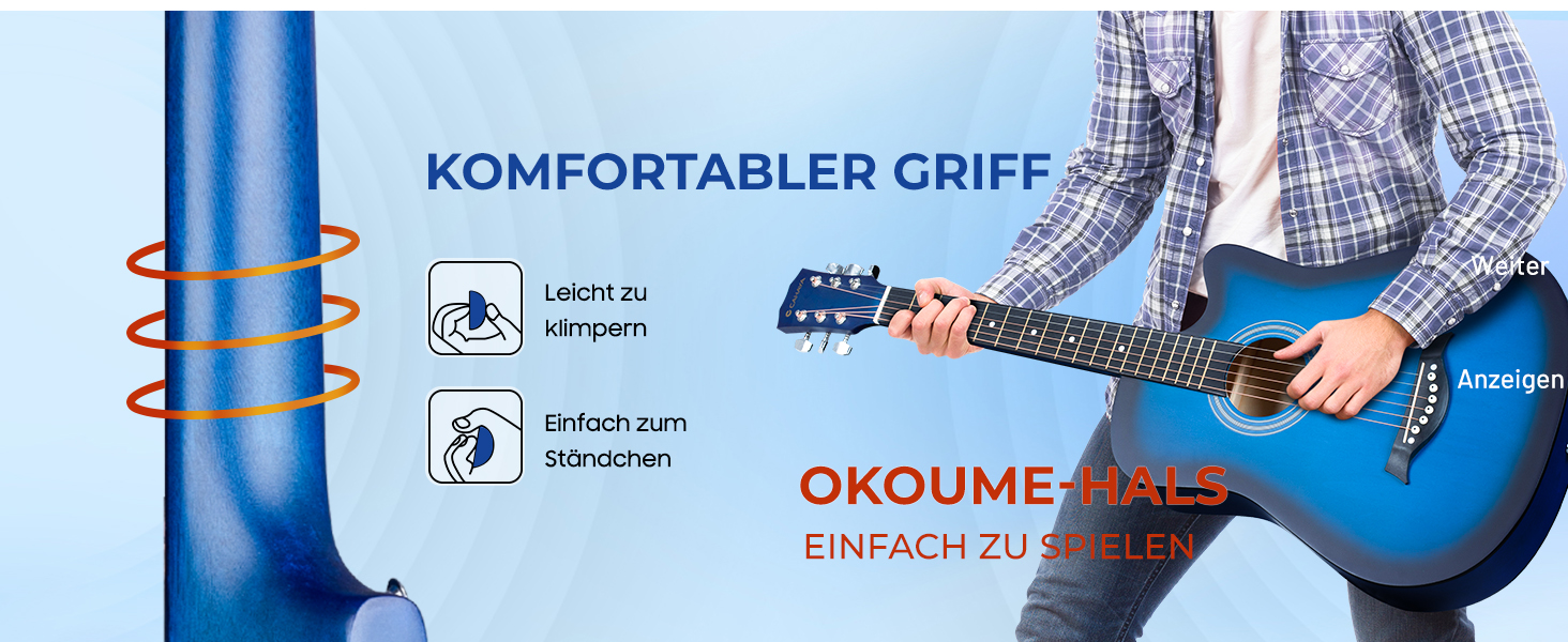 Акустична гітара CAHAYA 38 дюймів: Комплект для початківців, дітей та дорослих, з чохлом, запасними струнами, каподастром, медіаторами, наклейками на лади, синій CY0354