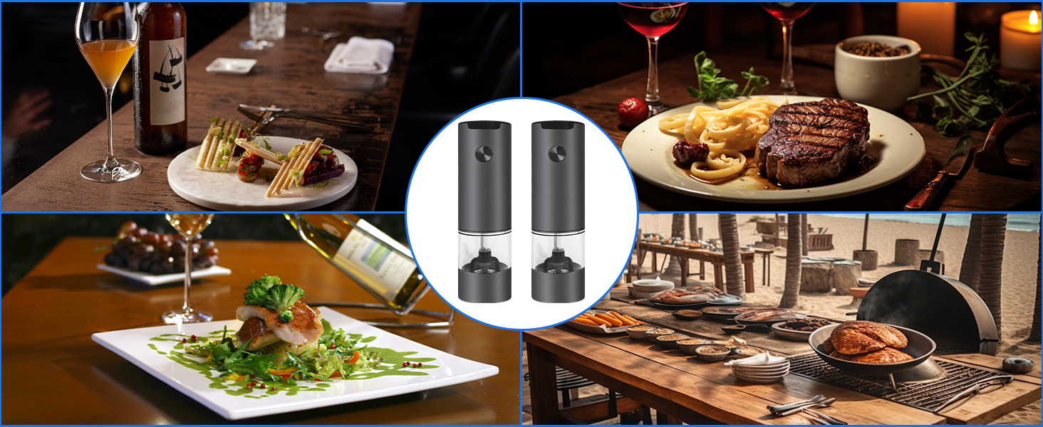 Електричні мельниці для солі та перцю 2 шт. з LED-підсвічуванням, регульована ступінь помелу, чорний колір