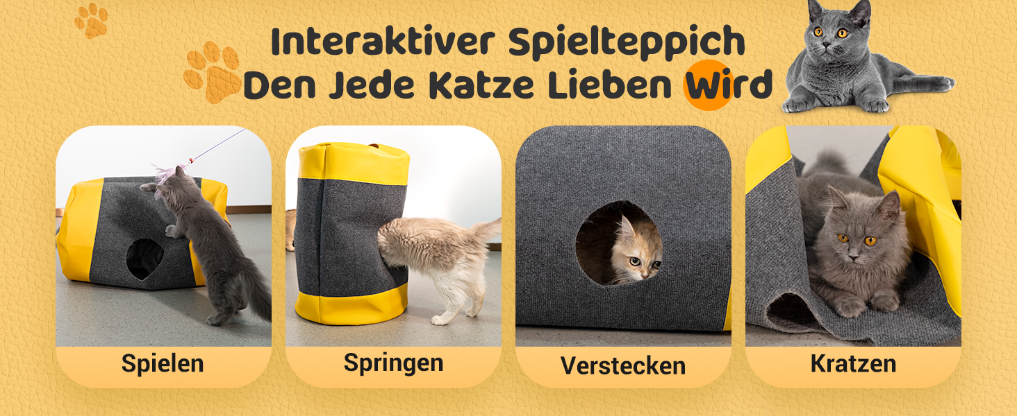 Килимок-іграшка для котів з тунелем та ігровим мішком, інтерактивне заняття для котів, центр активностей, килимок для полювання лапками, інтелектуальна іграшка для котів