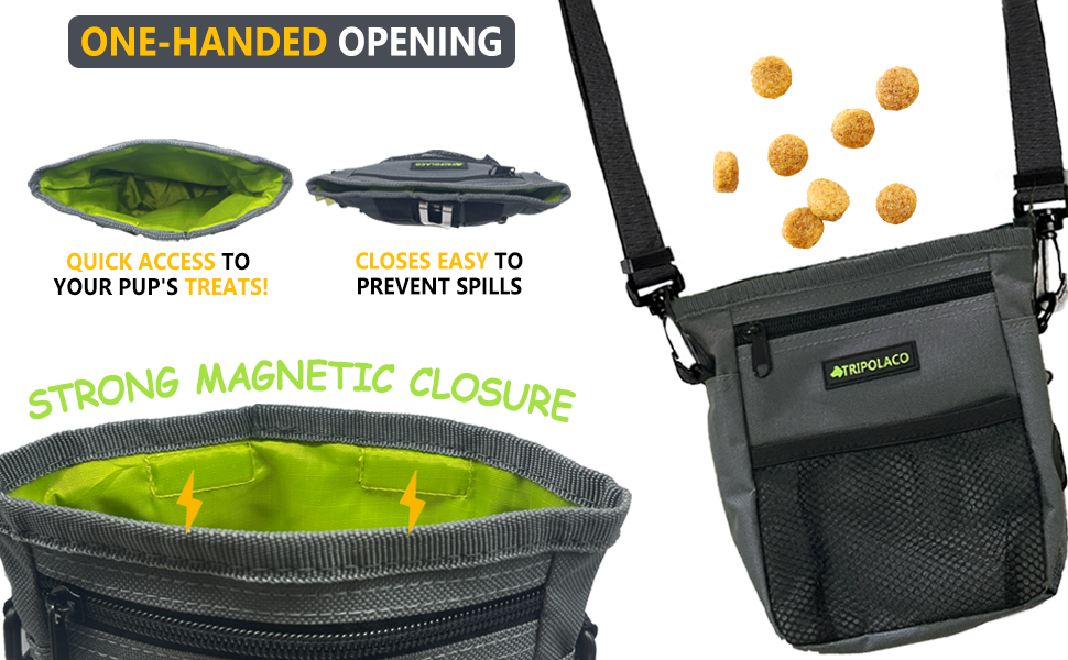 Лекарства для собак – сумка-лейкоріз для собак з кількома кишенями, диспенсер для пакетів для екскрементів і кишеня для телефону, 3 варіанти носіння – ідеальний мішок для корму для собак, тренування та прогулянки, сірий, магнітна застібка