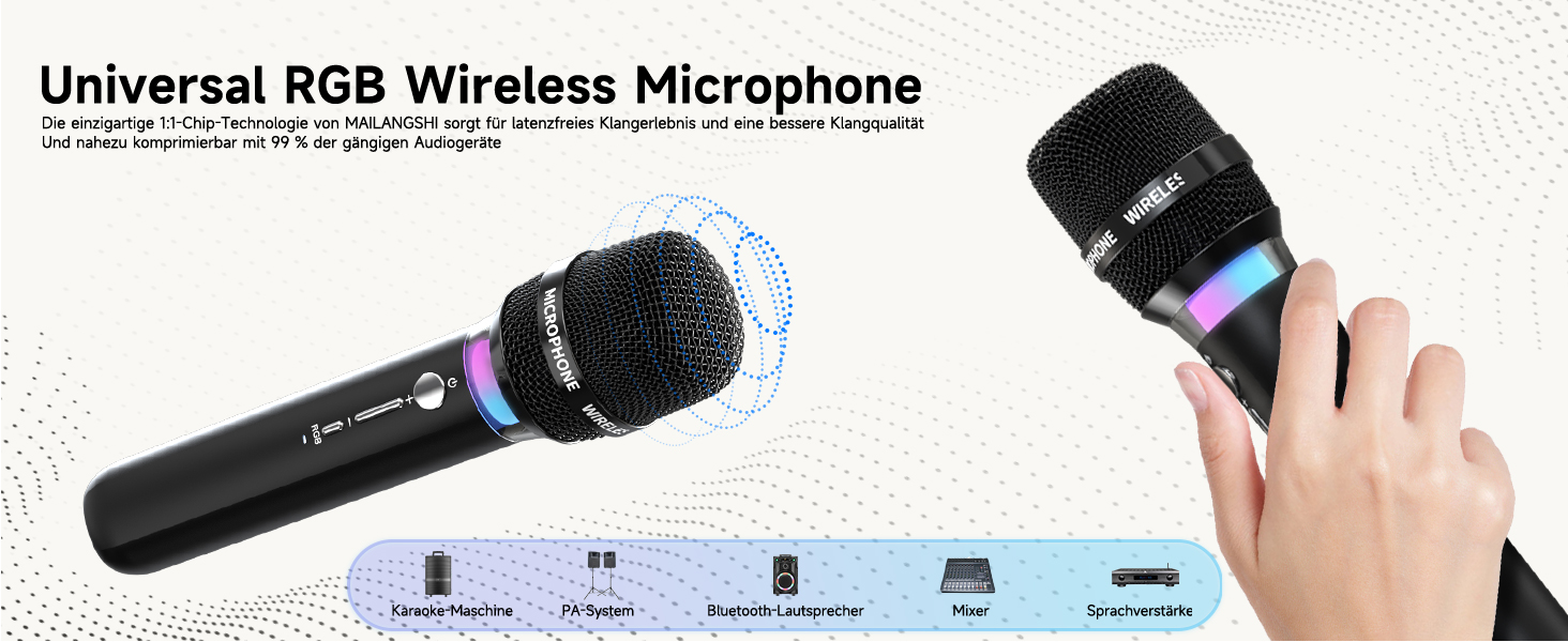 Караоке машина з 2 бездротовими мікрофонами RGB – 5200 mAh, 10 RGB-режимів, незалежне керування, 13 годин відтворення, Hi-Fi звук, підтримка AUX/USB/TF-карт/Coax, чорний