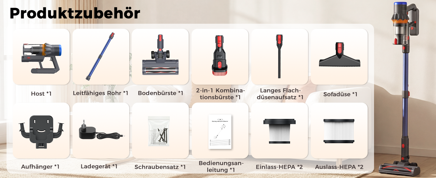 Бездротовий акумуляторний пилосос з дисплеєм та LED-підсвіткою, 58000Pa, Anti-Tangle-щітка, самостійна парковка, зарядка від стіни (блакитний)