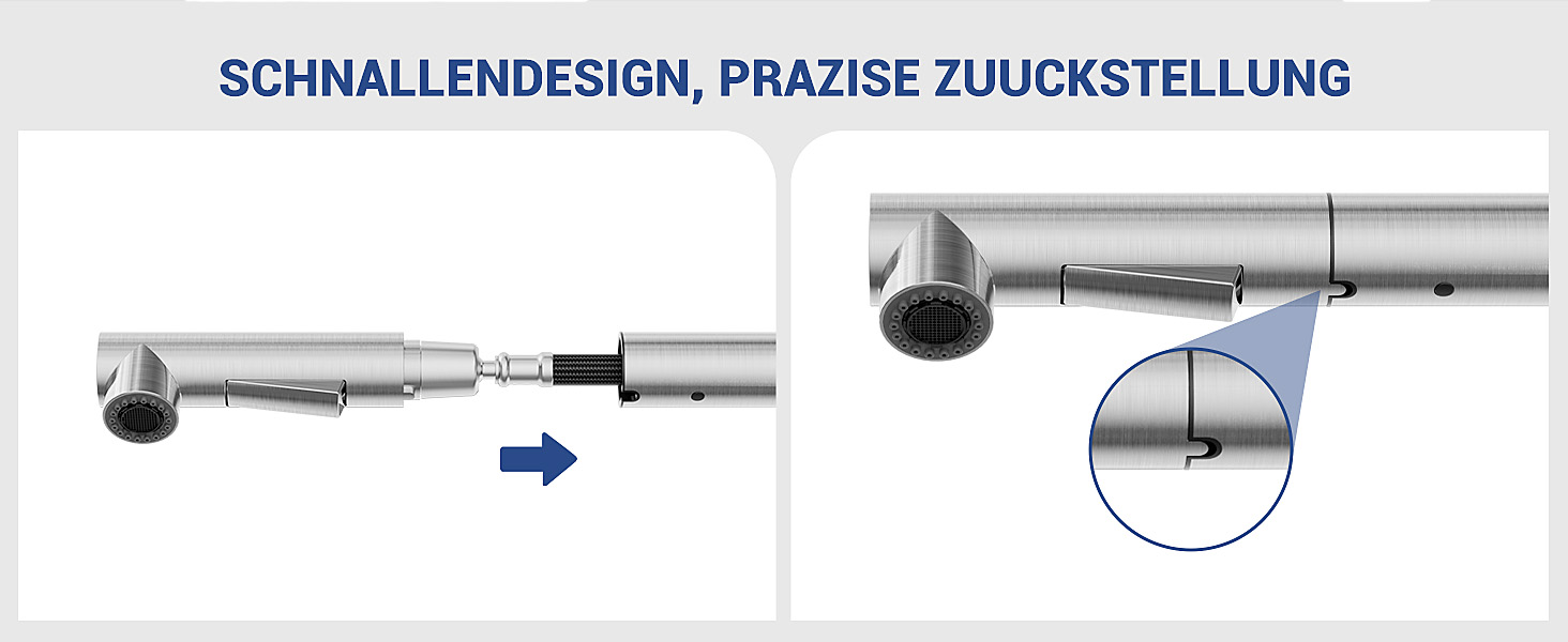 Кухонний змішувач DAYONE з висувною лійкою, нержавіюча сталь, 3 режими, 360° обертання, для кухонних мийок (15 см), матовий.