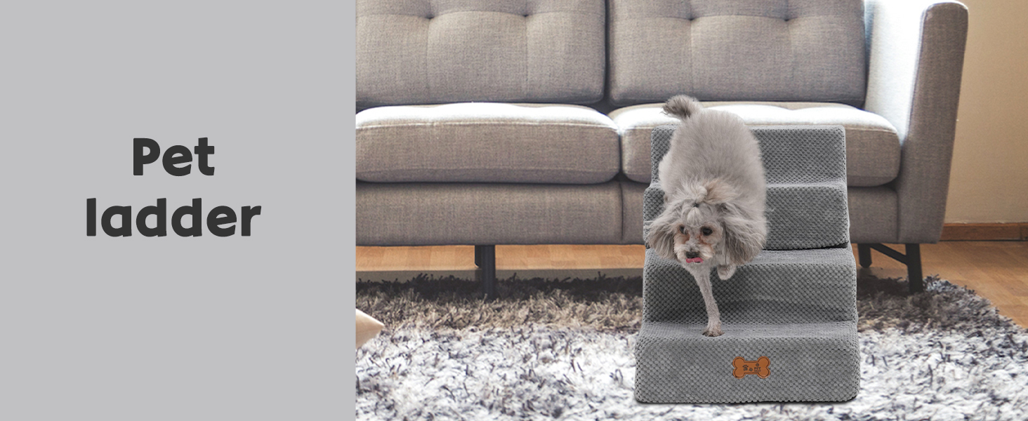 Сходинки для собак маленьких порід, 4 сходинки, 44 см, знімні, миючіся, з м'якого пінополіуретану, антиковзні, для ліжка/дивану/автомобіля