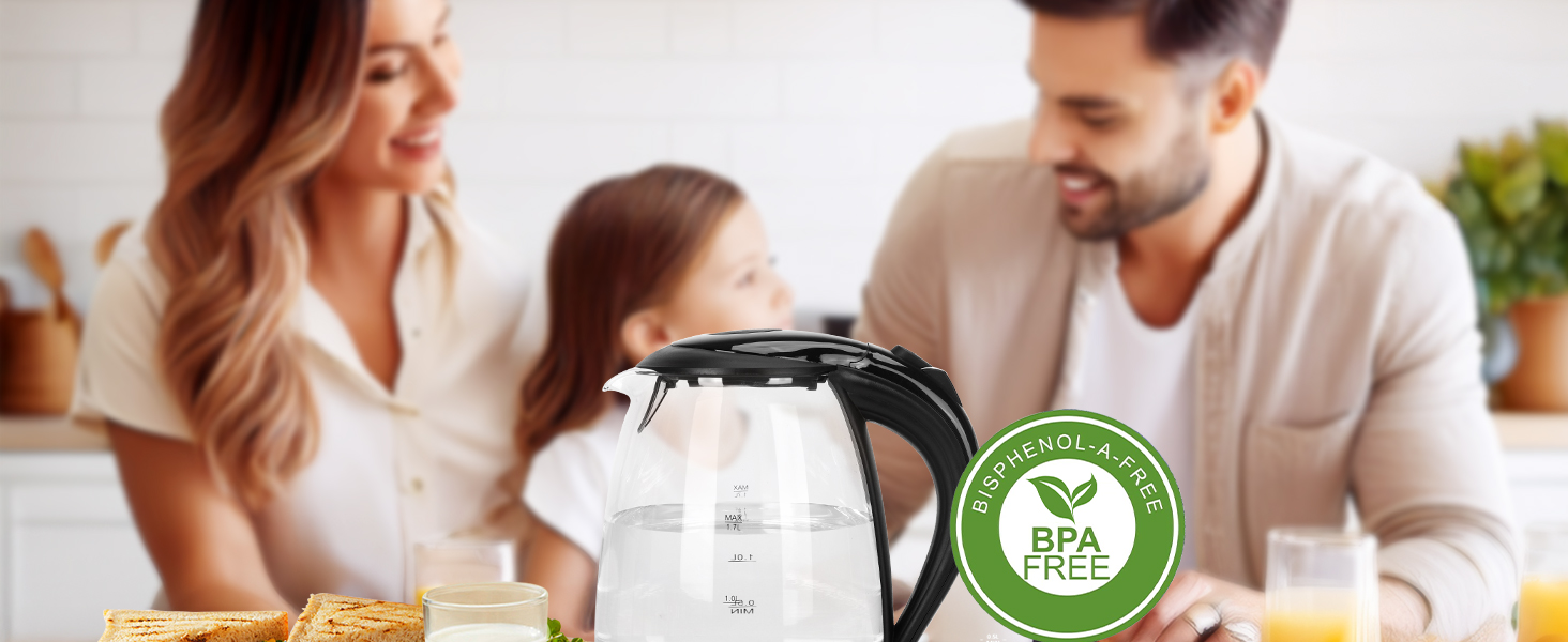 Електричний чайник Aigostar Adam 2 шт., 1.7 л, 2200 Вт, зі скляною колбою, LED-підсвічуванням, без BPA, з фільтром від накипу, чорний