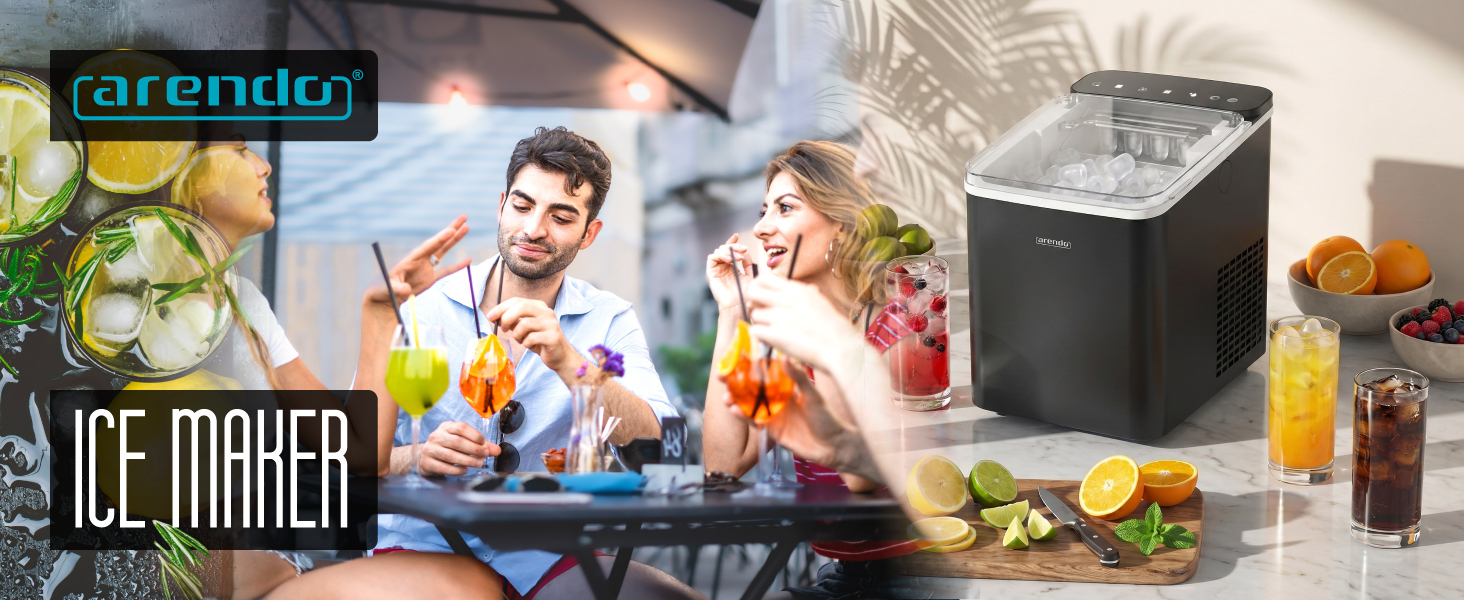 Льодогенератор Arendo Ice Cube Maker, 150 Вт, 12 кг льоду на добу, два розміри кубиків, автоматичне вимкнення, чорний