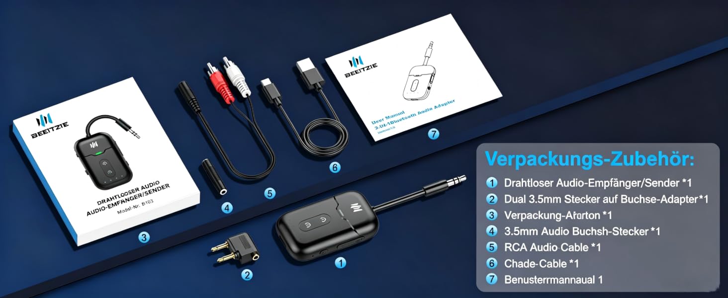 Bluetooth-адаптер 2-в-1 для літака (трансмітер та ресивер) з підтримкою aptX, роз'єм 3.5 мм Jack, версія 5.4, чорний
