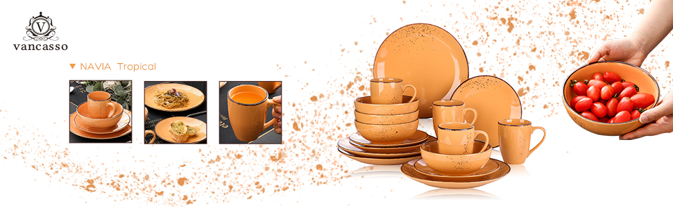 Набір посуду Vancasso Navia, 16 предметів, кераміка, для 4 осіб, помаранчевий
