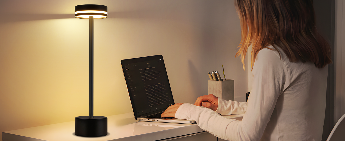 Настільна LED лампа акумуляторна 2 в 1 Schwarz - бездротова нічна лампа з димером, USB-C зарядка, сенсорне керування, для спальні, вітальні, офісу - чорна