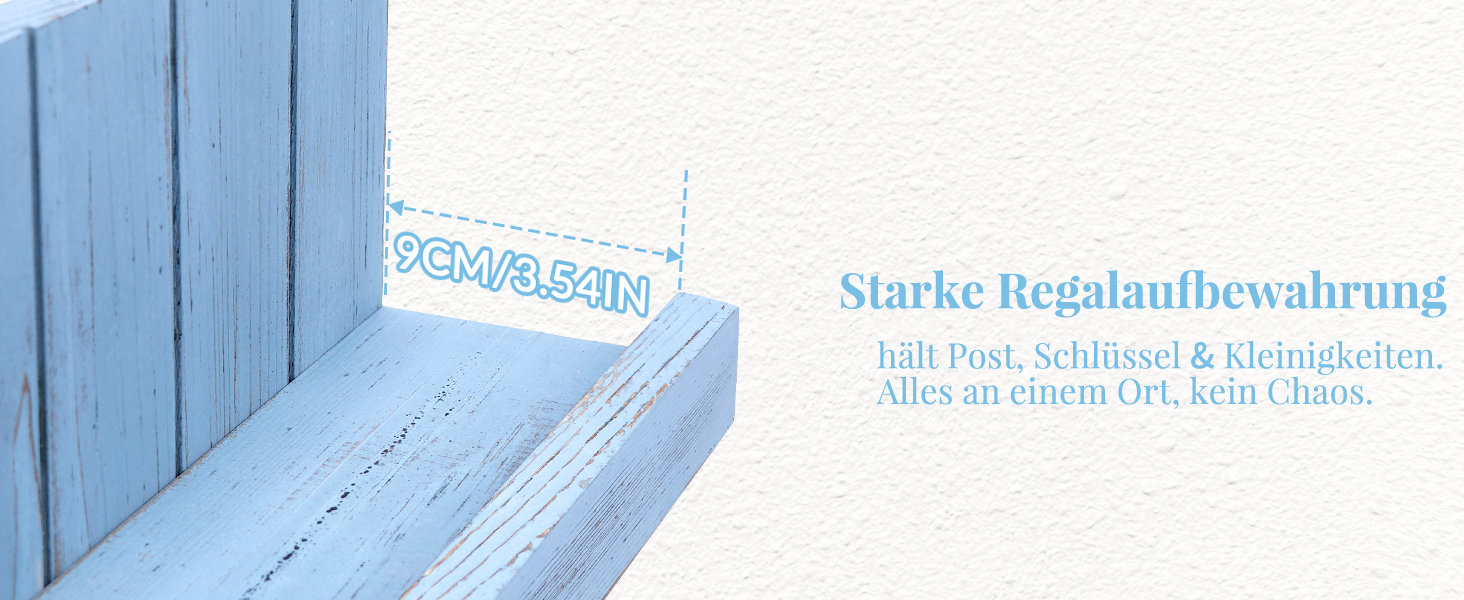 Дерев'яне ключниця з поличкою, 5 гачків, для прихожої, спальні, вітальні (Блакитний)